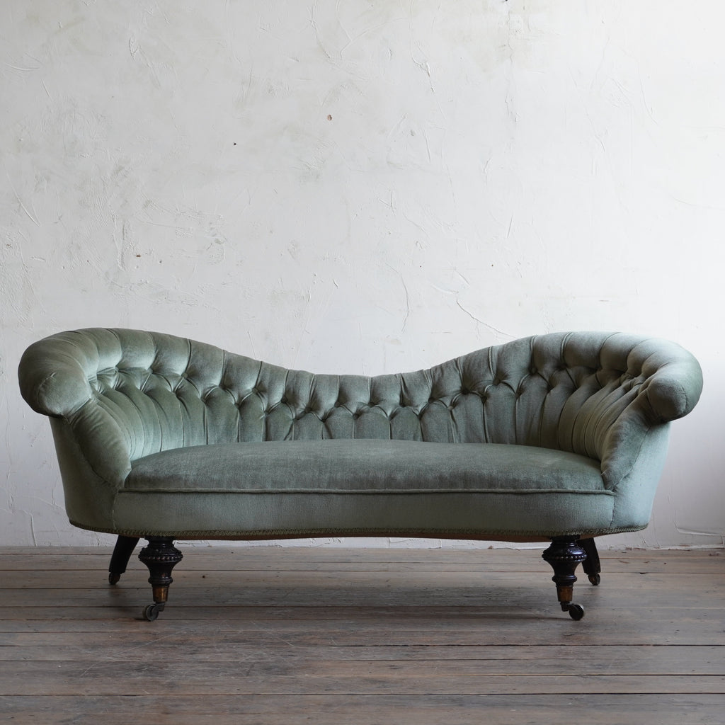 Antique Kidney Sofa - Sage Green Velvet-Antique Seating-KONTRAST