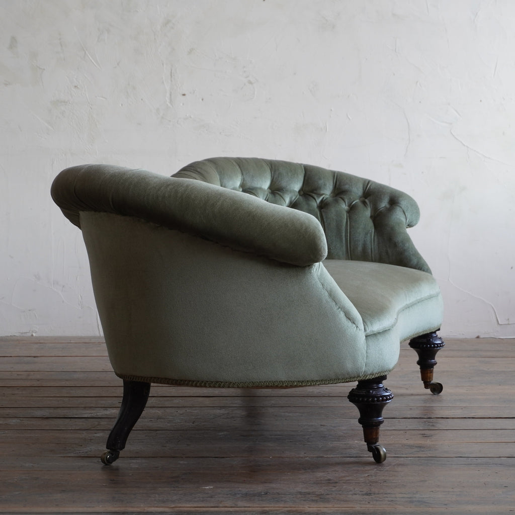 Antique Kidney Sofa - Sage Green Velvet-Antique Seating-KONTRAST