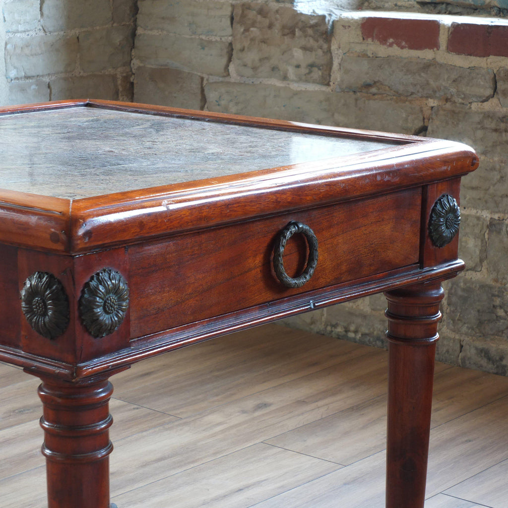 Antique Marble top fruit wood side table-Antique Tables-KONTRAST