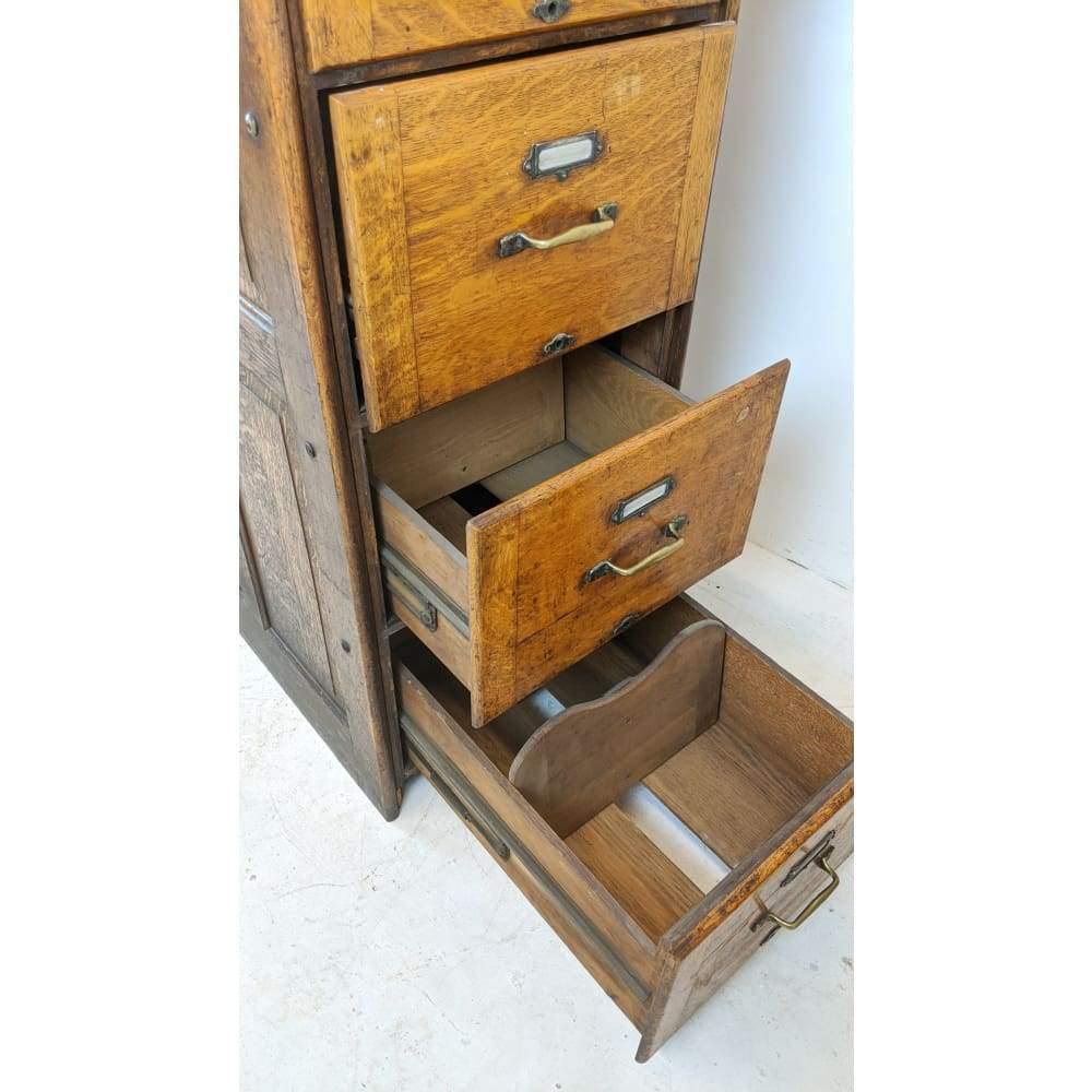 Antique Oak Filing Cabinet - four drawers by Kenrick Jeffersen - mission era 20s-Antique Storage-KONTRAST