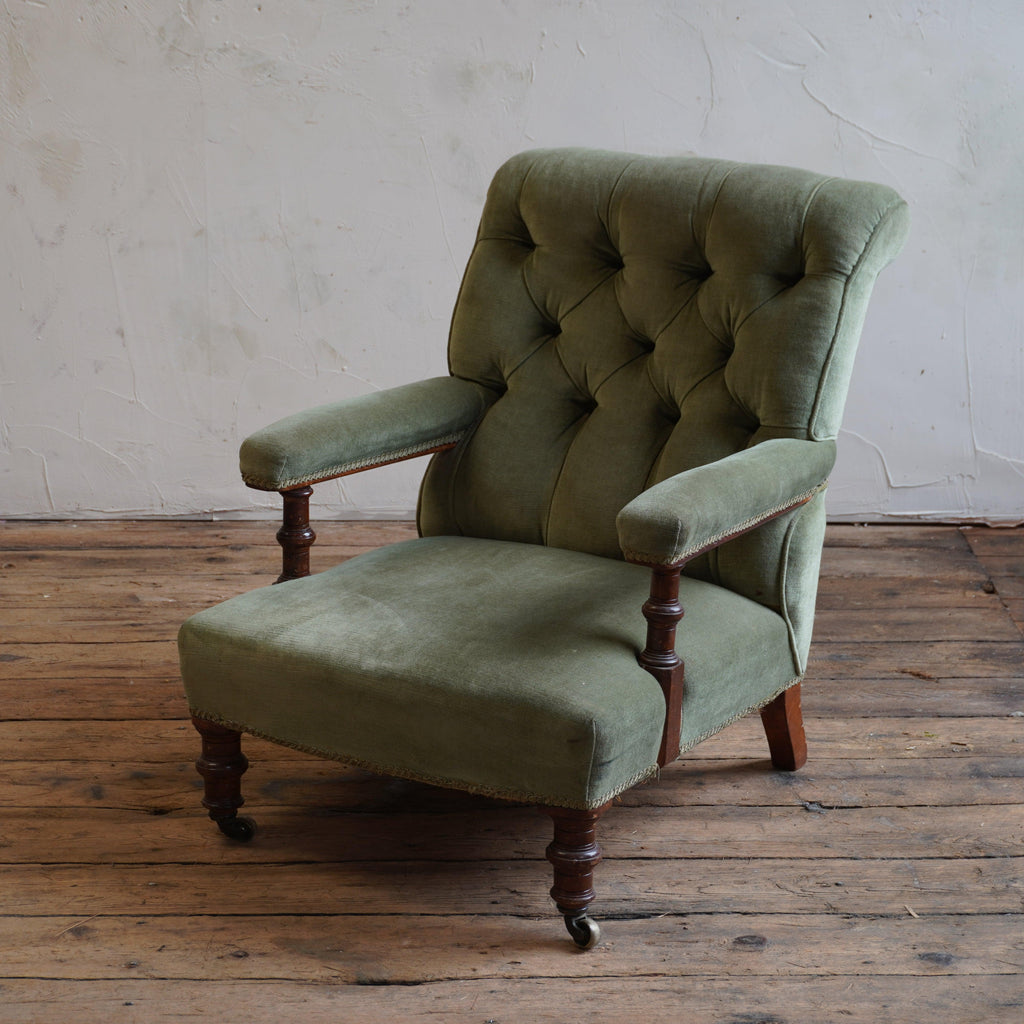 Antique Open Armchair - green velvet-Antique Seating-KONTRAST