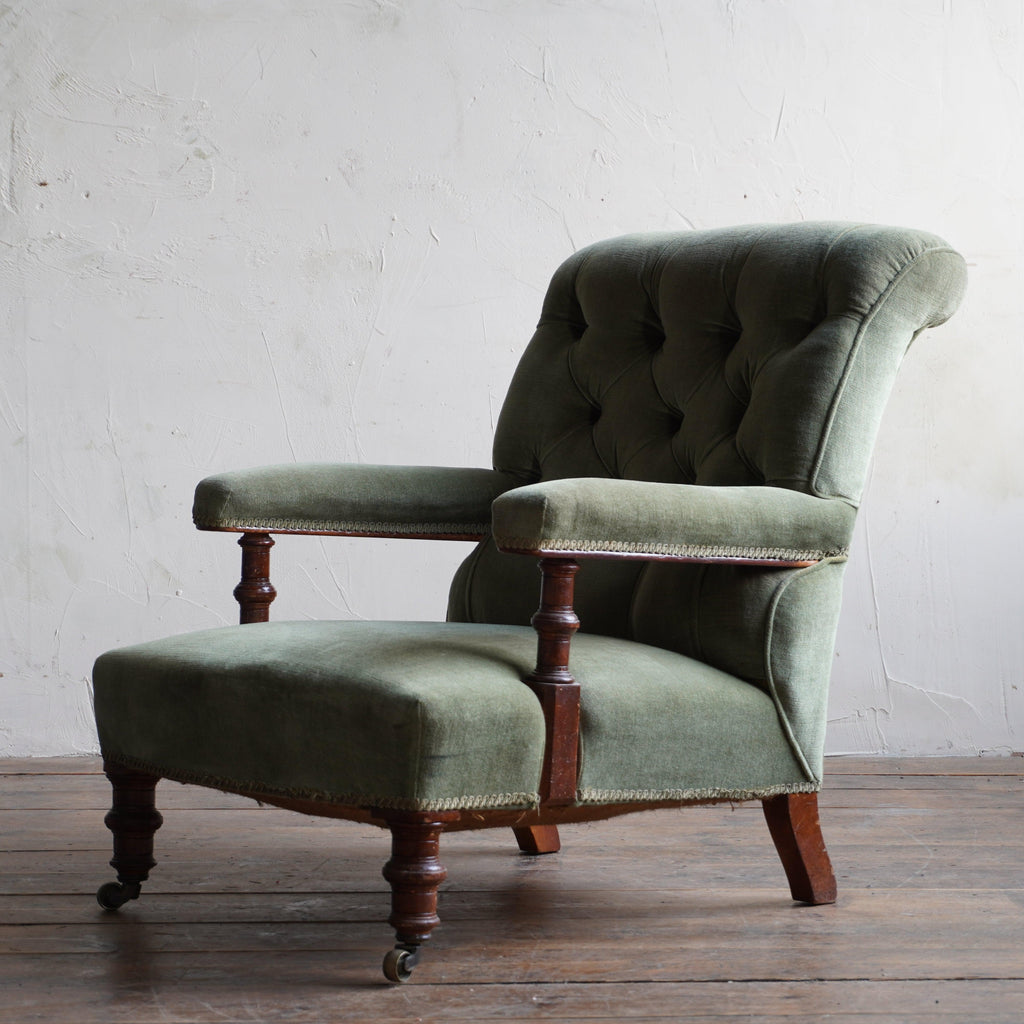 Antique Open Armchair - green velvet-Antique Seating-KONTRAST
