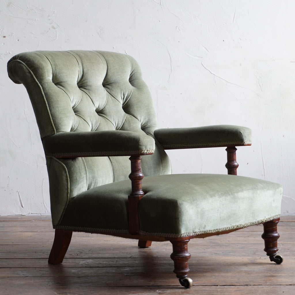 Antique Open Armchair - green velvet-Antique Seating-KONTRAST
