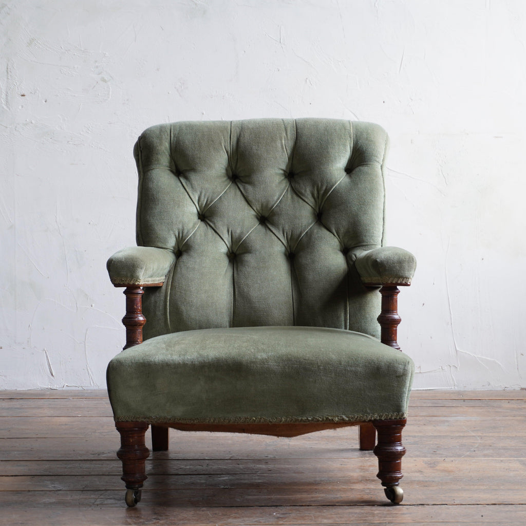 Antique Open Armchair - green velvet-Antique Seating-KONTRAST