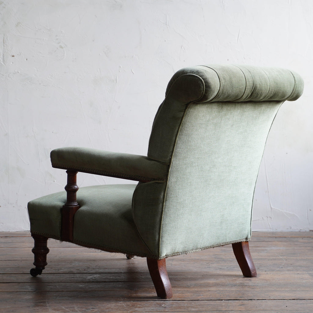 Antique Open Armchair - green velvet-Antique Seating-KONTRAST