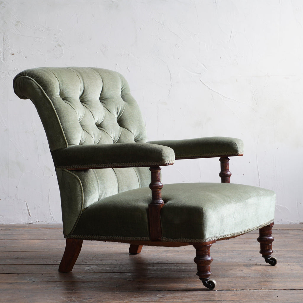 Antique Open Armchair - green velvet-Antique Seating-KONTRAST