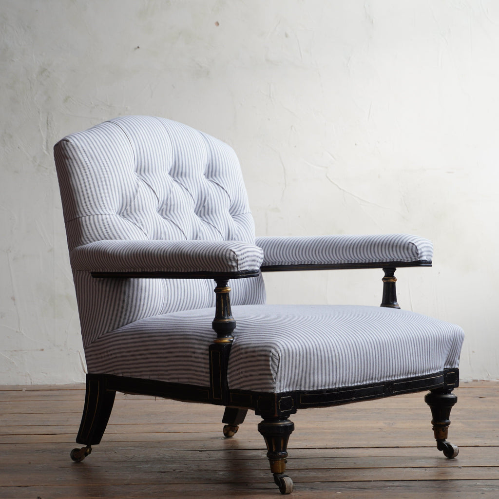 Antique Open Armchair with new ticking-Antique Seating-KONTRAST