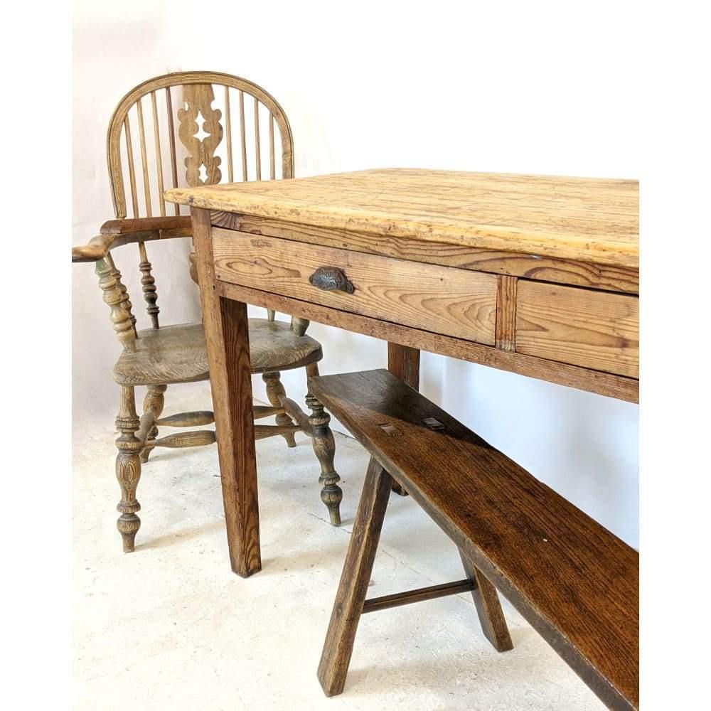 Antique Pine Dining Table with Drawers-Antique Tables-KONTRAST