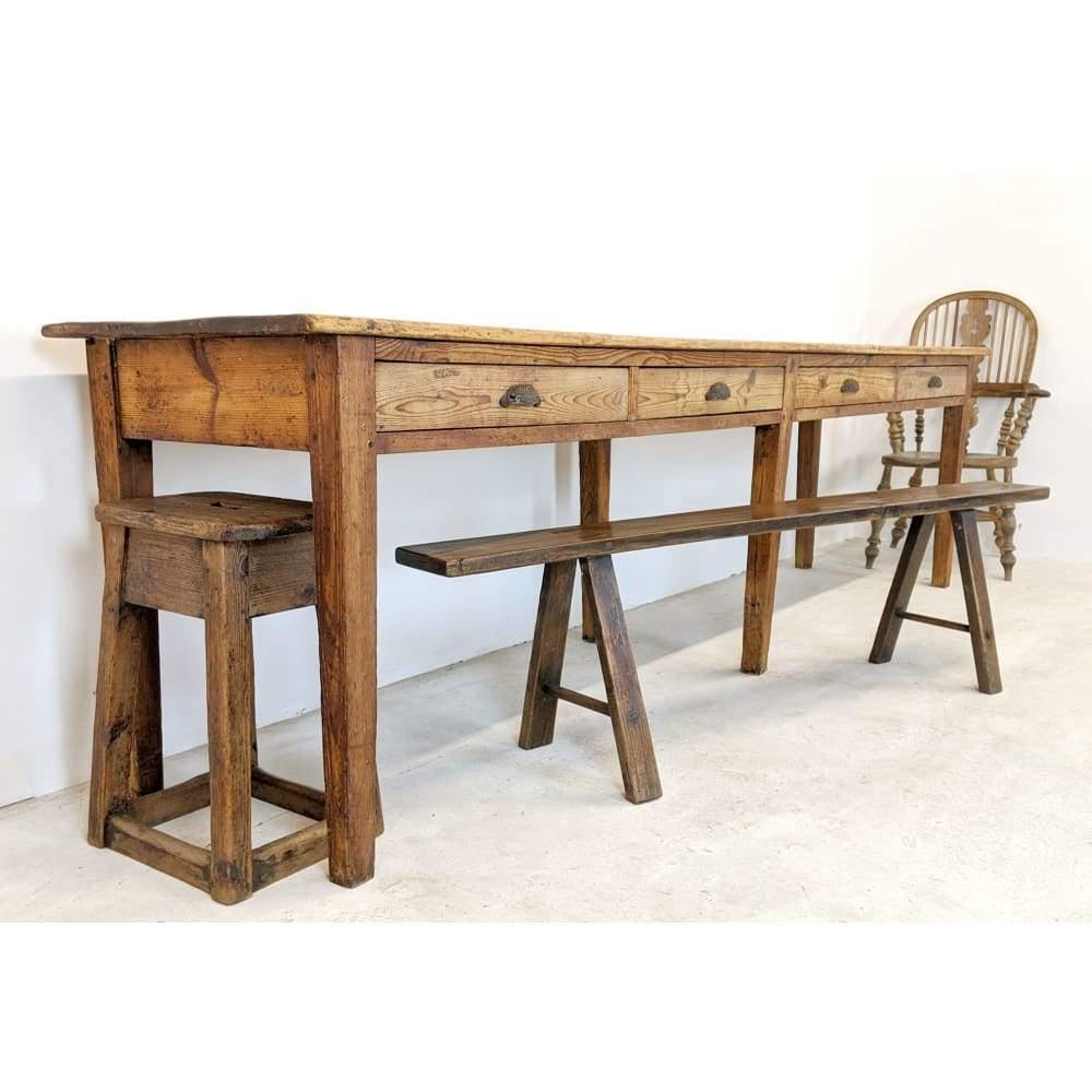 Antique Pine Dining Table with Drawers-Antique Tables-KONTRAST