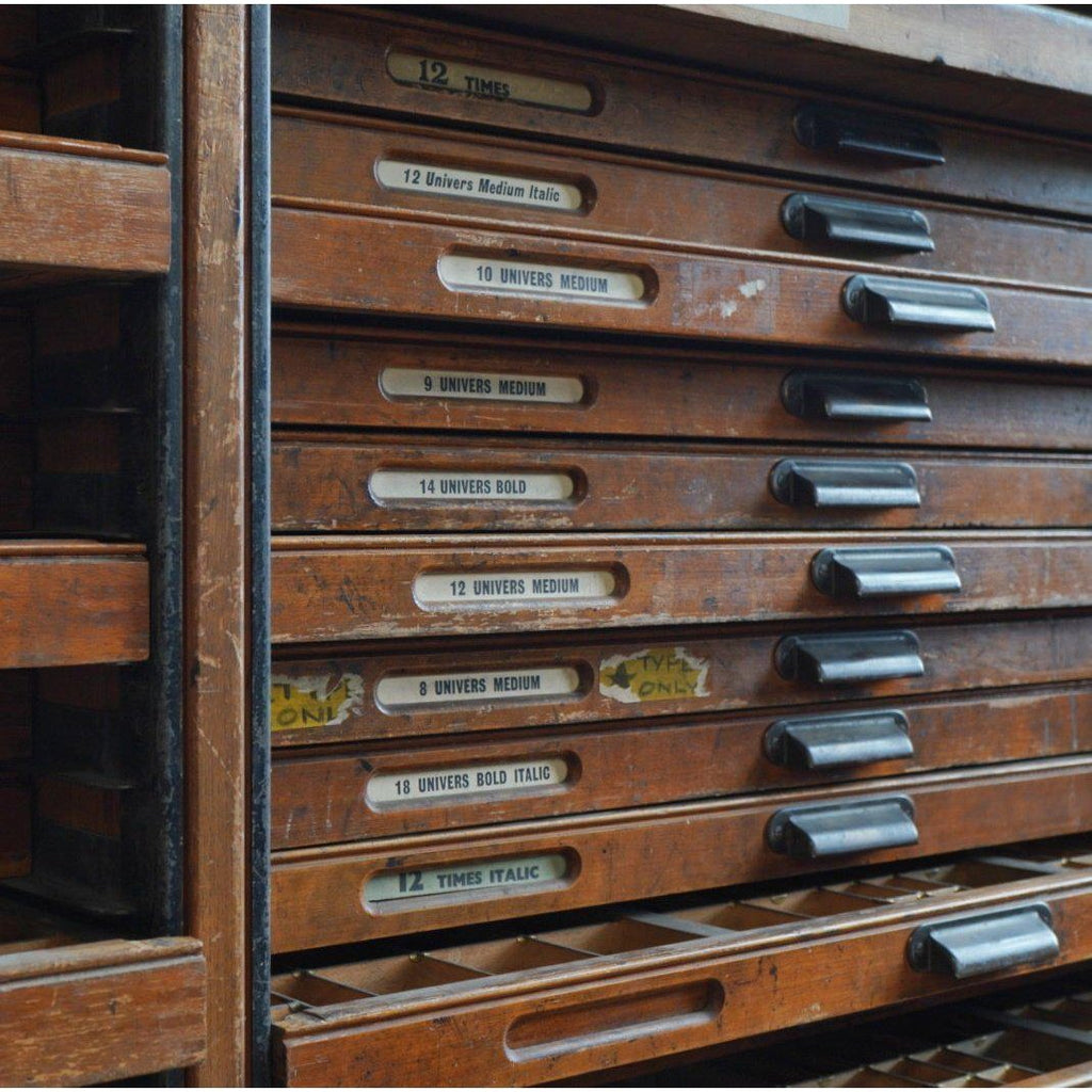 Antique Typesetting Drawer Desk - printers storage drawers-Antique Storage-KONTRAST