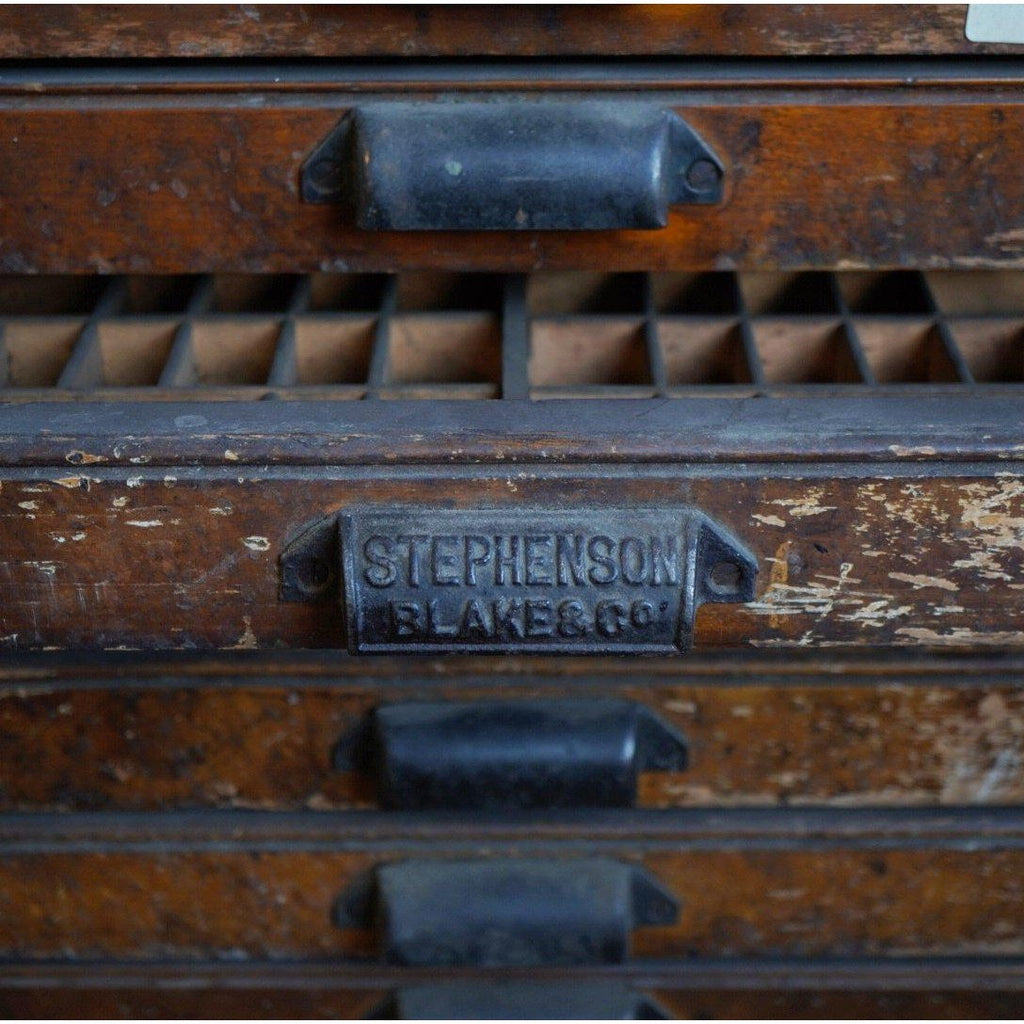 Antique Typesetting, Slim Drawer Unit - printers storage drawers-Antique Storage-KONTRAST