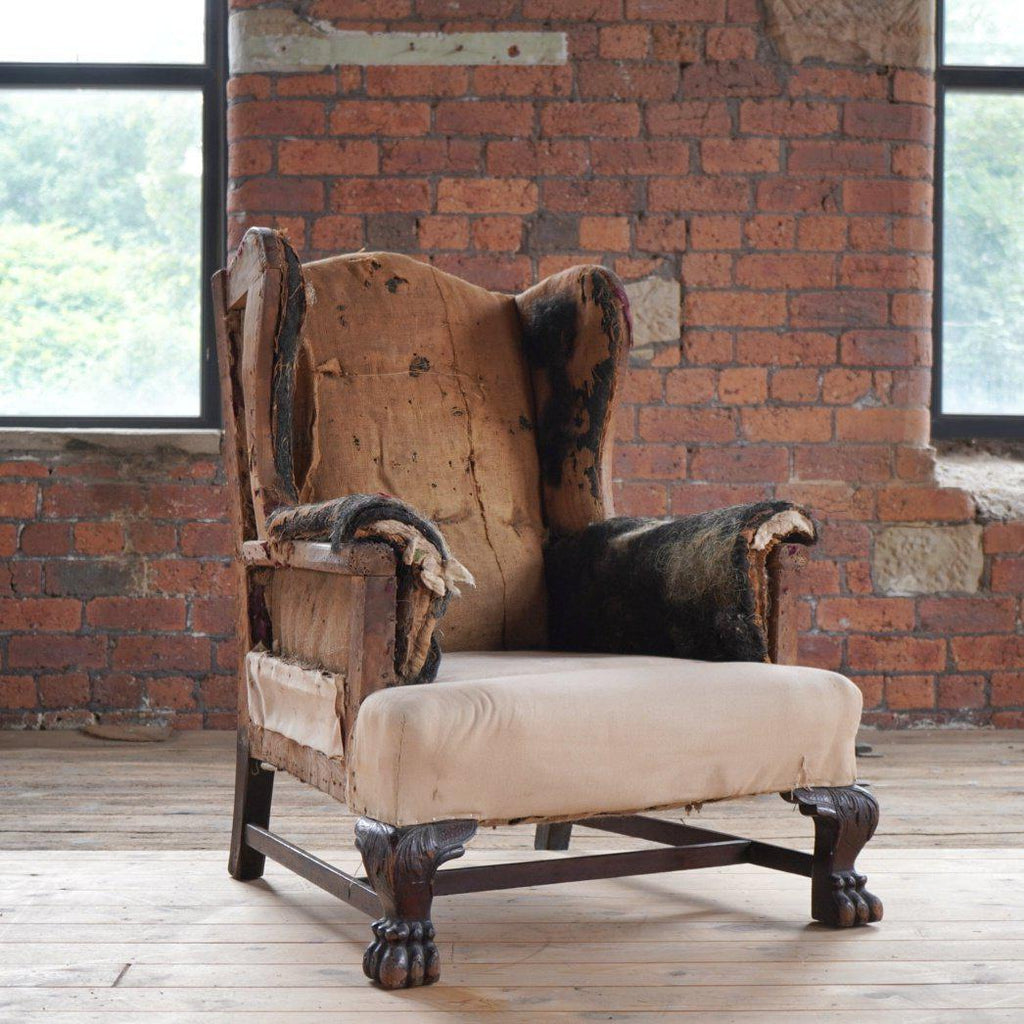 Antique Wingback armchair with lion paw feet-Antique Seating-KONTRAST