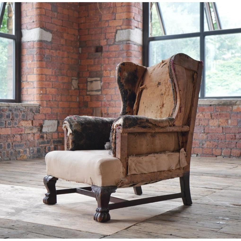 Antique Wingback armchair with lion paw feet-Antique Seating-KONTRAST