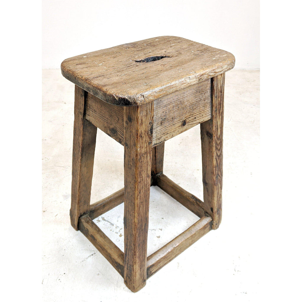 Antique Wooden Stool-Antique Seating-KONTRAST