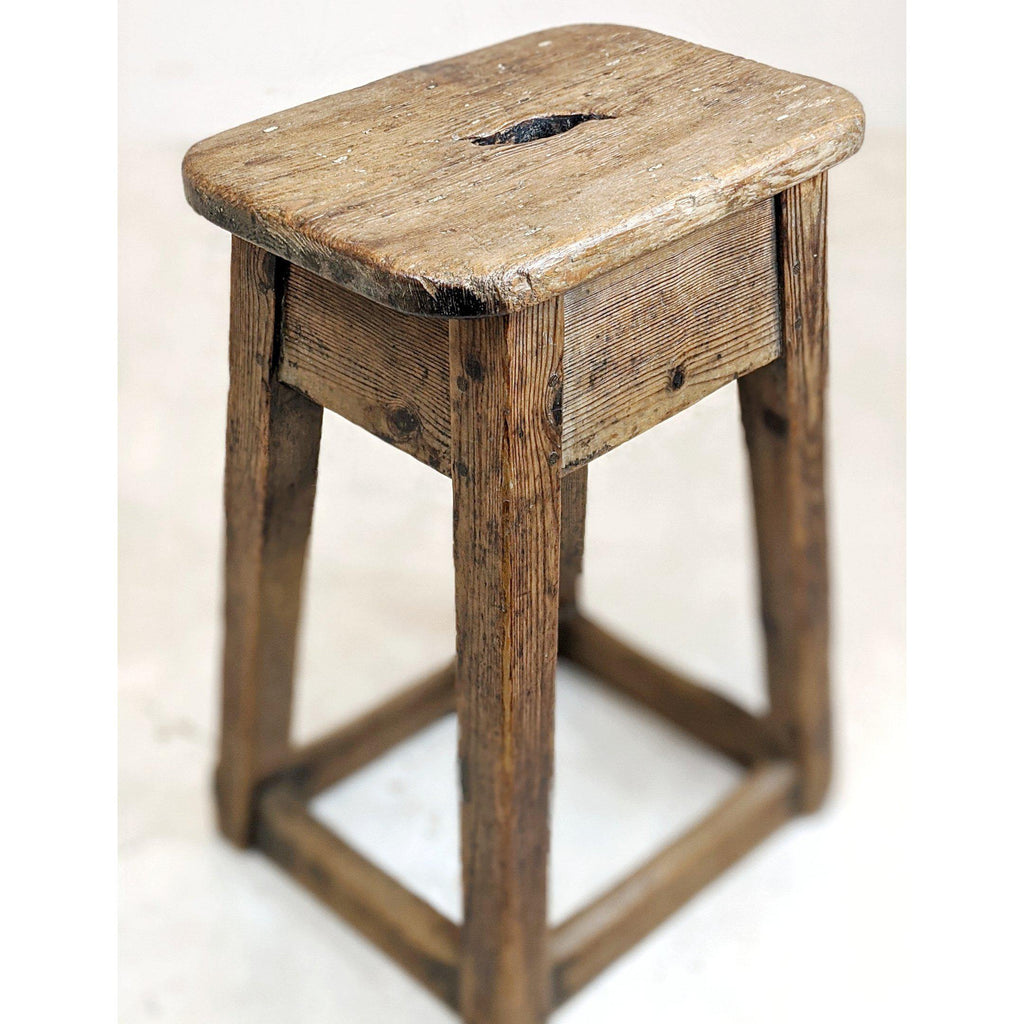 Antique Wooden Stool-Antique Seating-KONTRAST