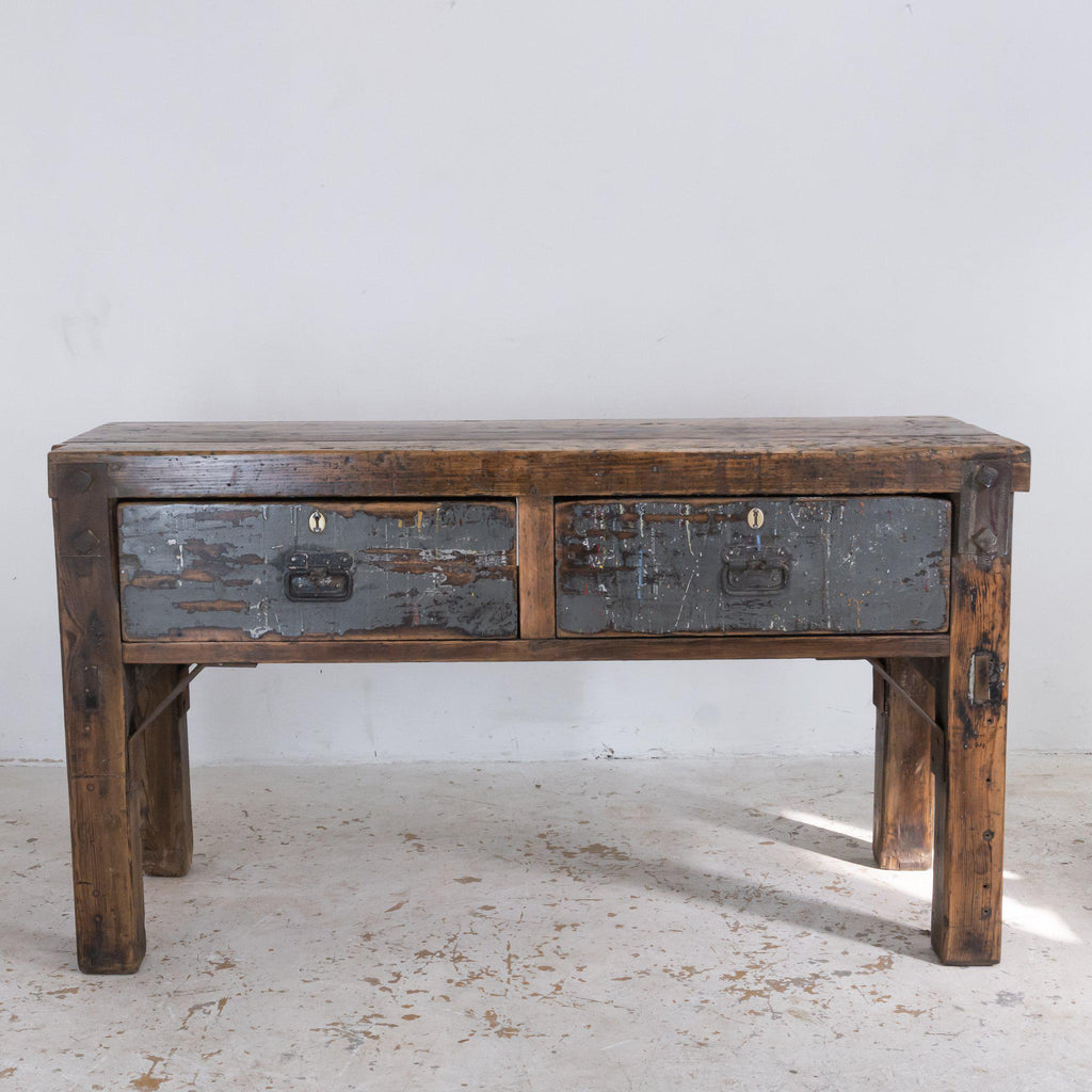 Antique Work Bench with Drawers-Antique Tables-KONTRAST