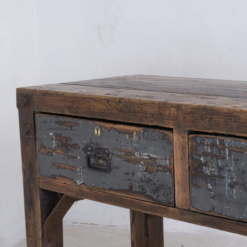 Antique Work Bench with Drawers-Antique Tables-KONTRAST