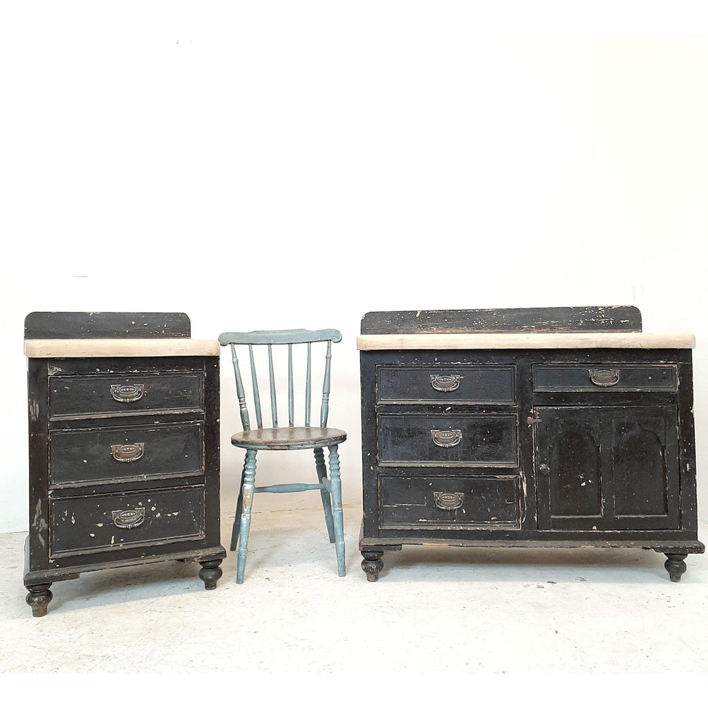 Antique painted pine black sideboard with matching pine drawers-Antique Storage-KONTRAST