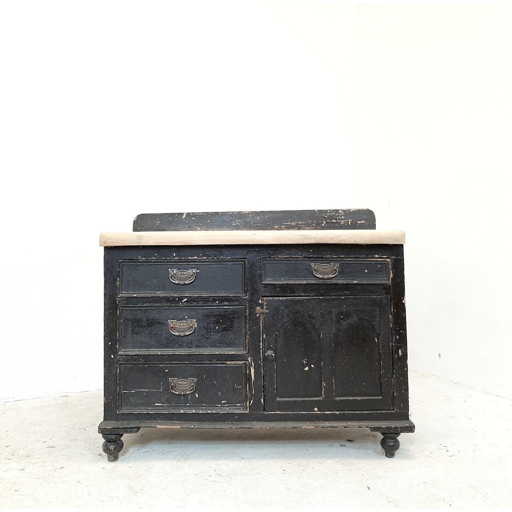 Antique painted pine sideboard with original black chippy paint.-Antique Storage-KONTRAST
