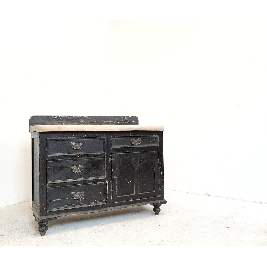 Antique painted pine sideboard with original black chippy paint.-Antique Storage-KONTRAST