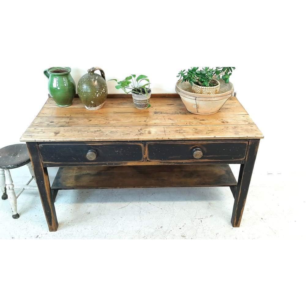 Antique pine dairy table - black original paint-Antique Tables-KONTRAST
