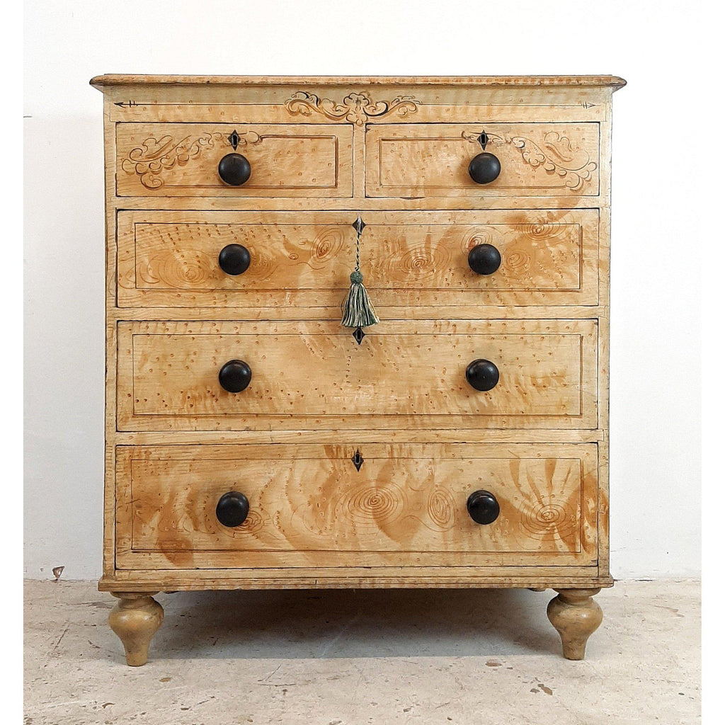 Antique pine drawers in birdseye maple graining c1850-Antique Storage-KONTRAST