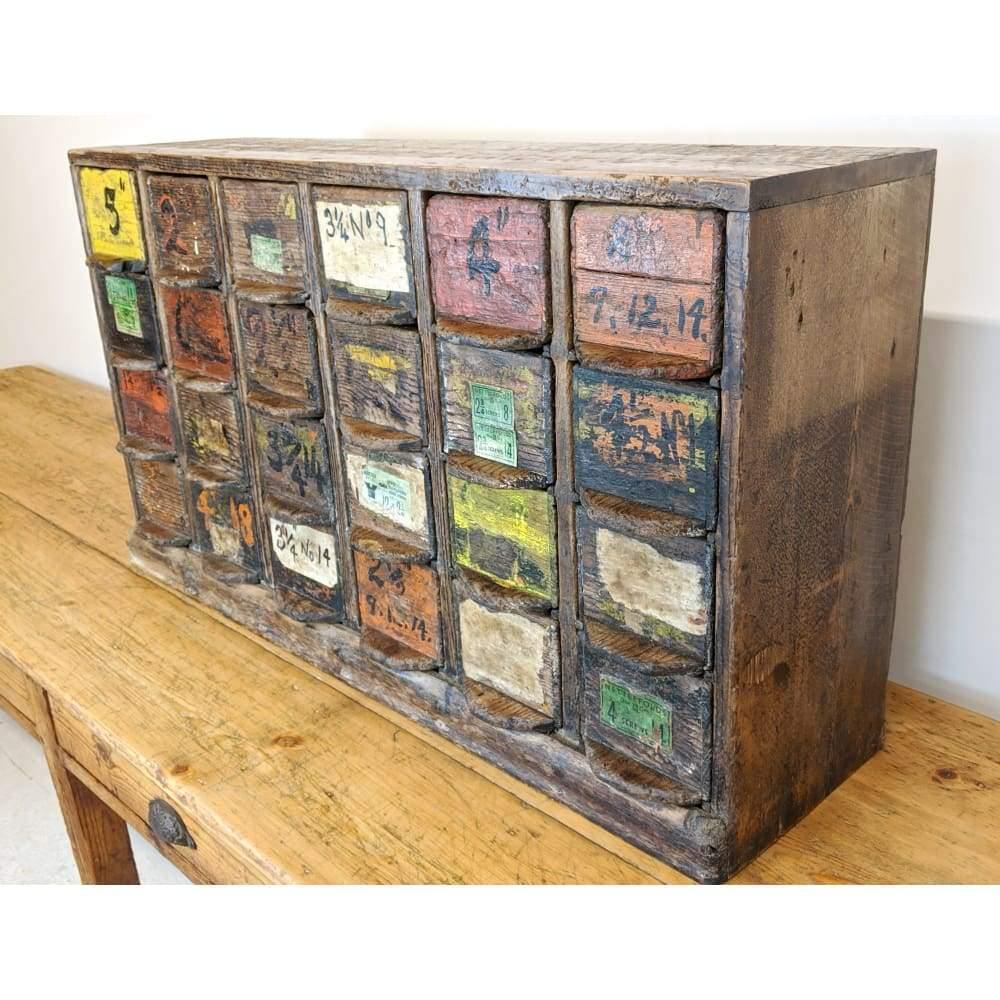 Apothecary cabinet, small drawer unit / spice drawers - colourful painted - storage-Antique Storage-KONTRAST