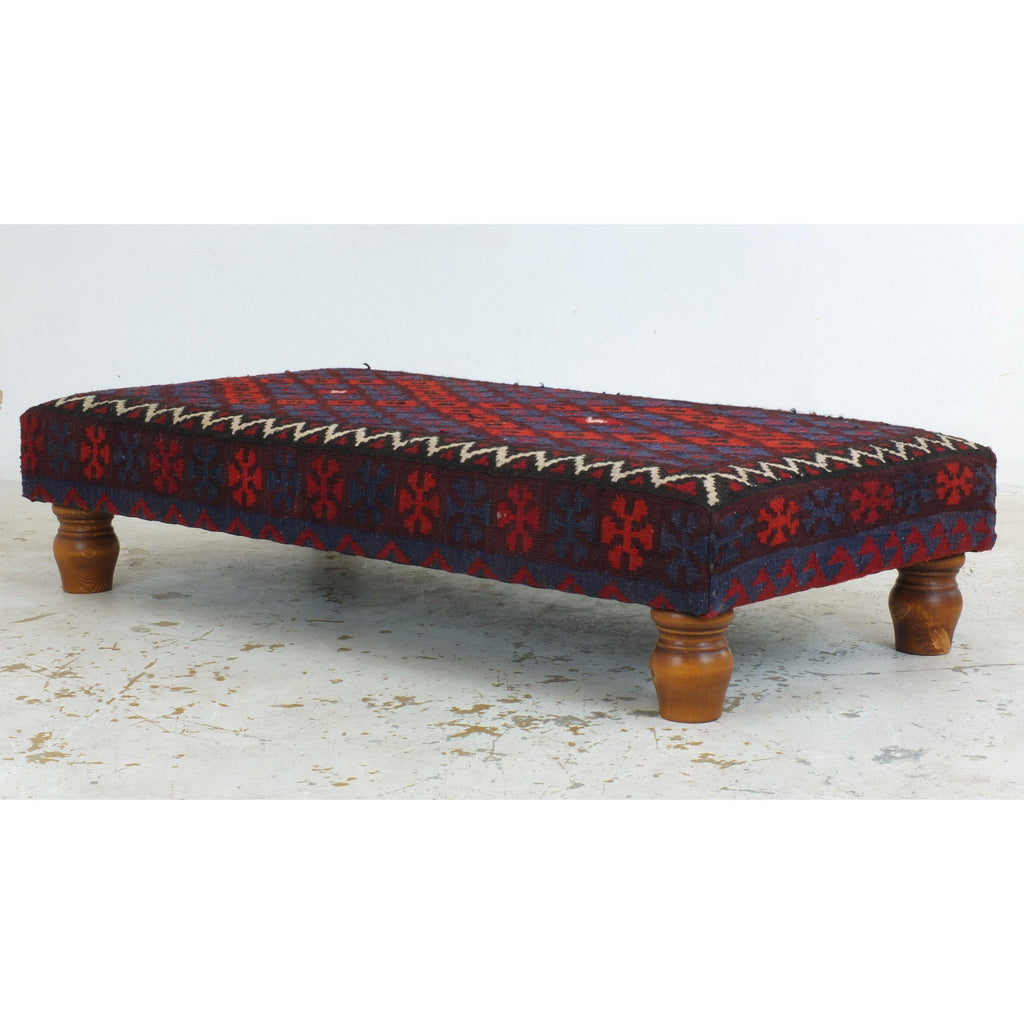 Chobi kilim footstool ottoman-Handmade Ethnic Footstools-KONTRAST