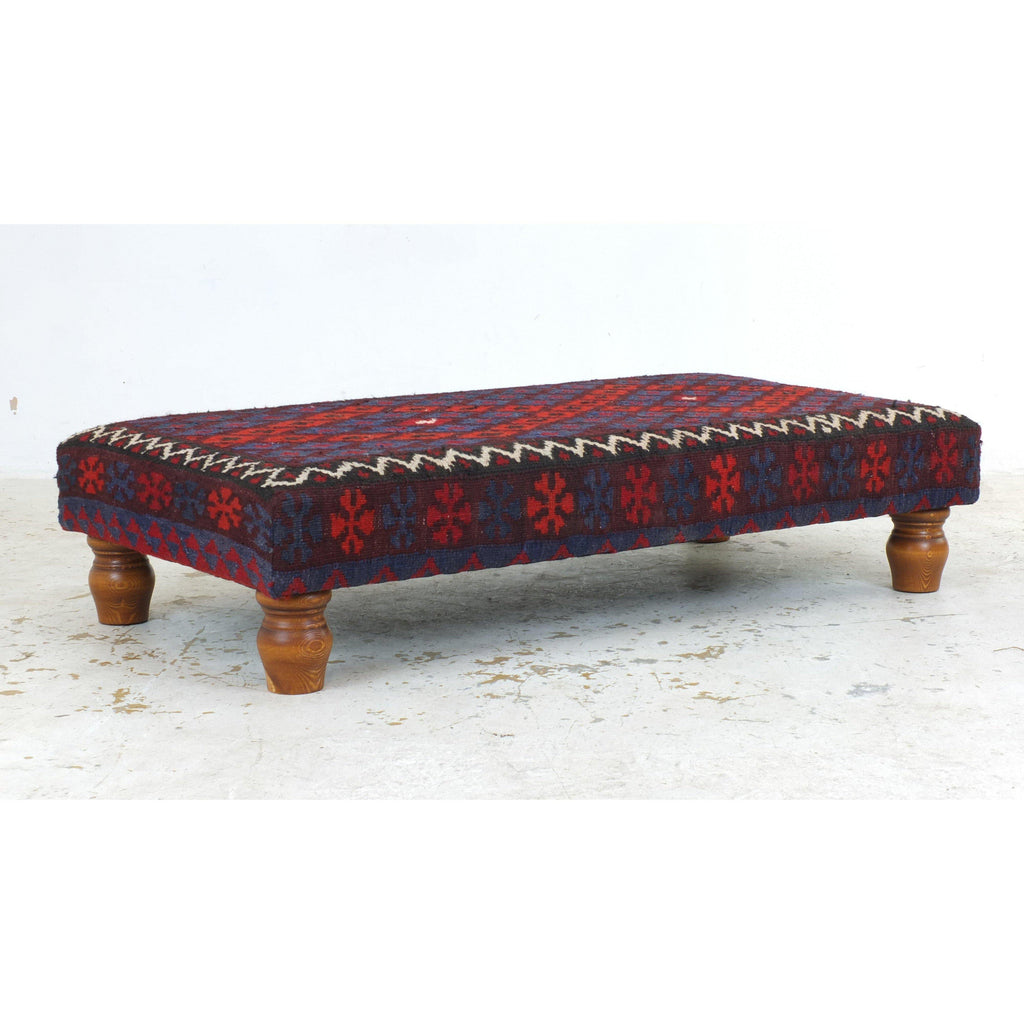 Chobi kilim footstool ottoman-Handmade Ethnic Footstools-KONTRAST
