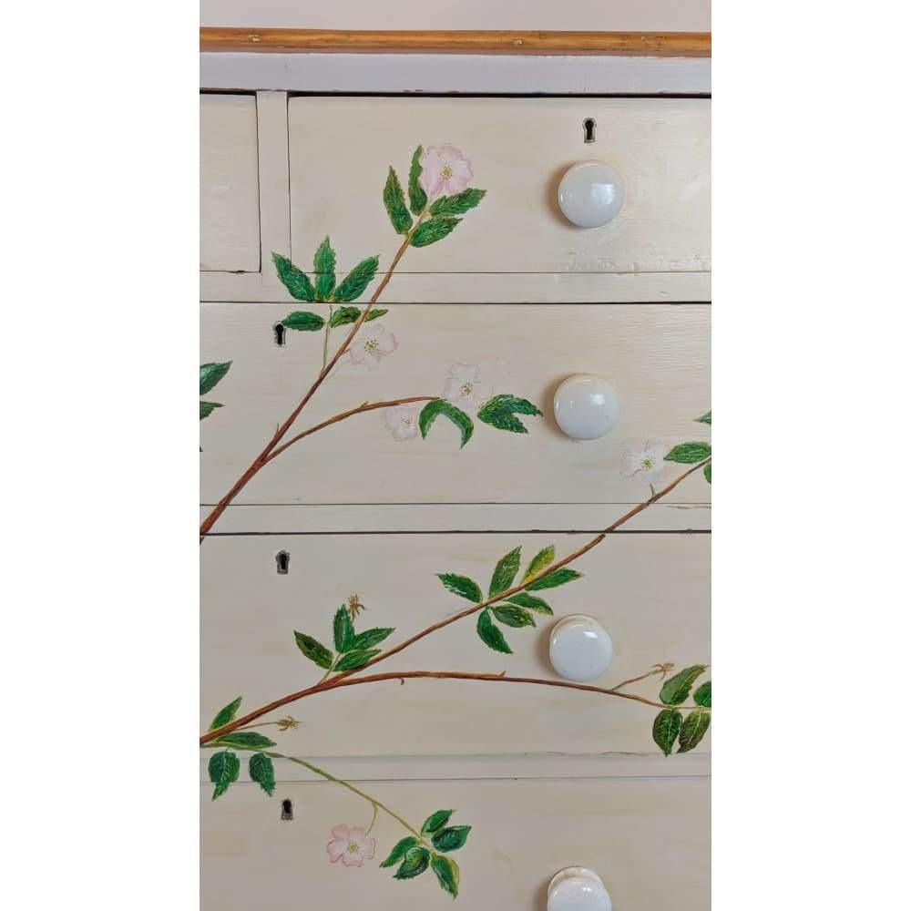 Floral chest of drawers - hand painted cream drawer unit-Antique Storage-KONTRAST