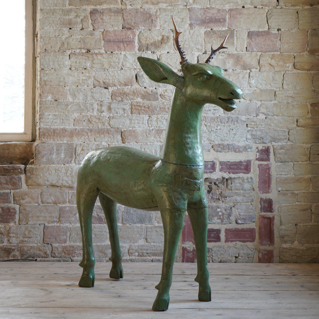 Folk Art Carved Deer - green verdigris bronze effect-Antique Decor / Accessories-KONTRAST