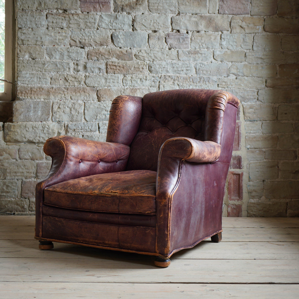 French Club Wingback Chair in Aged Leather-Antique Seating-KONTRAST