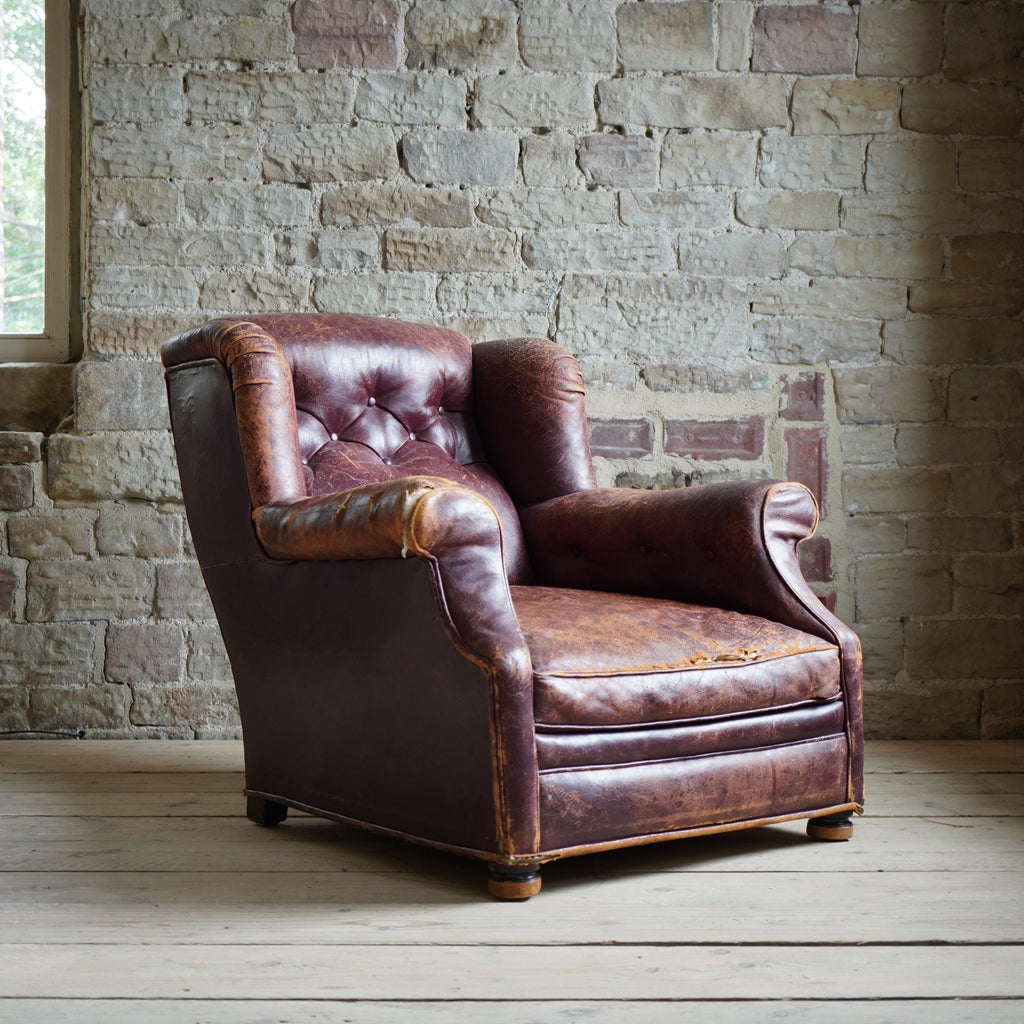French Club Wingback Chair in Aged Leather-Antique Seating-KONTRAST