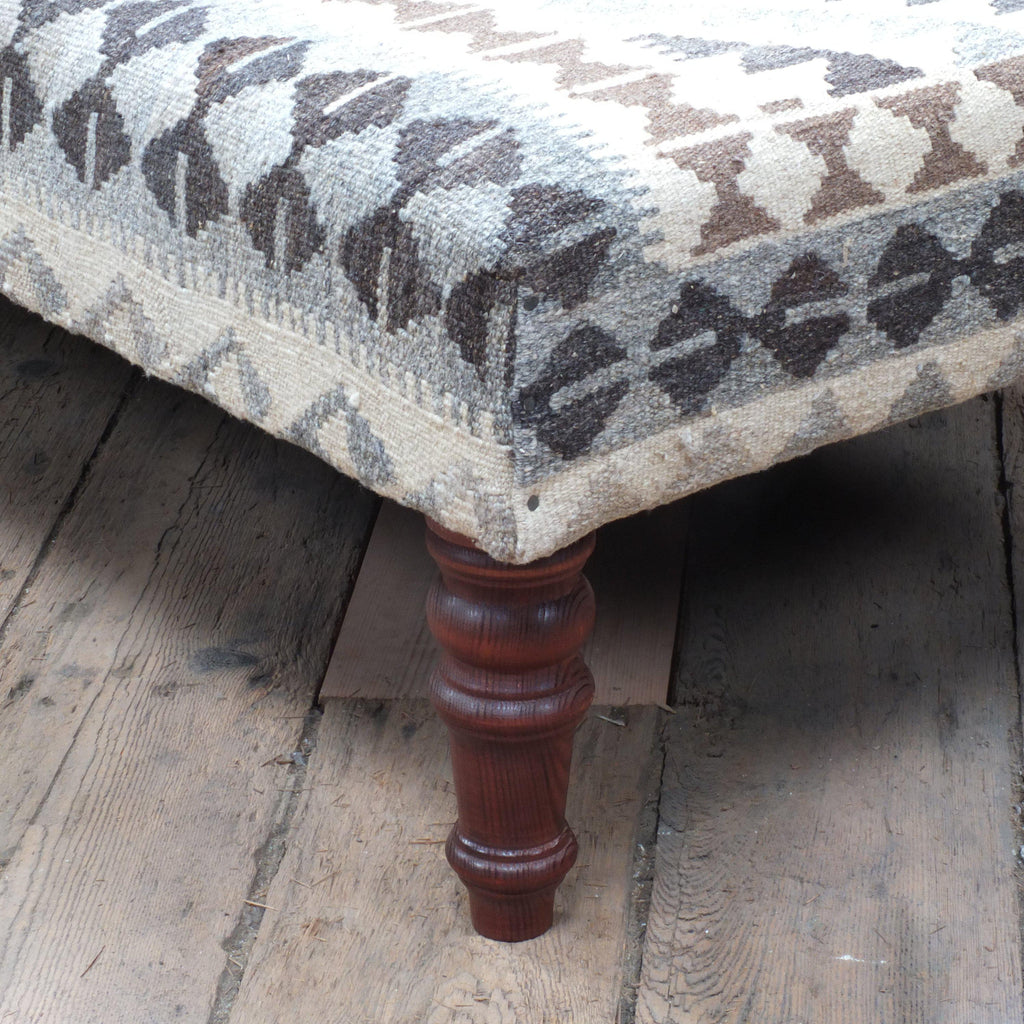 Handmade Afghan kilim rug footstool #2-Handmade Ethnic Footstools-KONTRAST