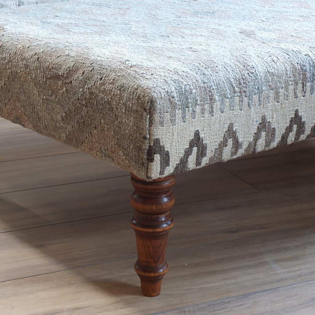 Handmade Afghan kilim rug footstool #24-Handmade Ethnic Footstools-KONTRAST