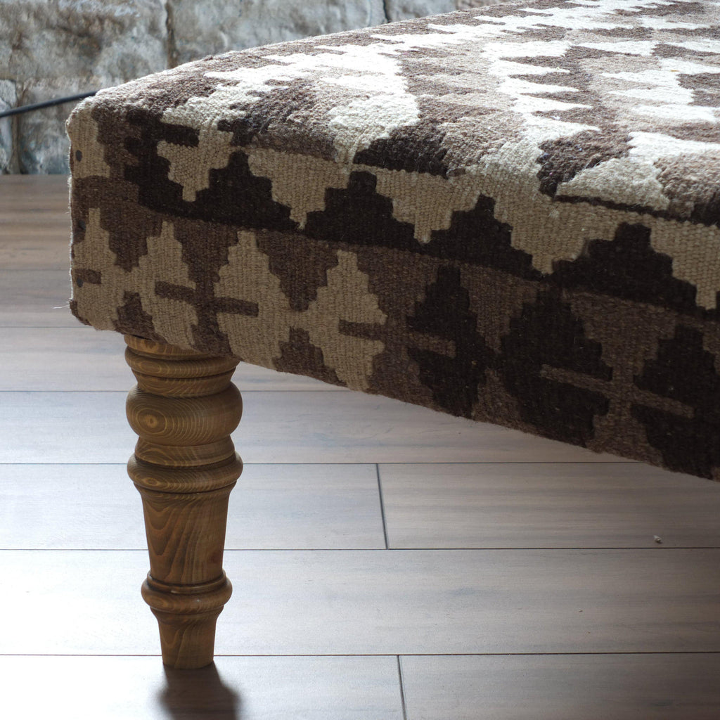 Handmade Afghan kilim rug footstool #25-Handmade Ethnic Footstools-KONTRAST