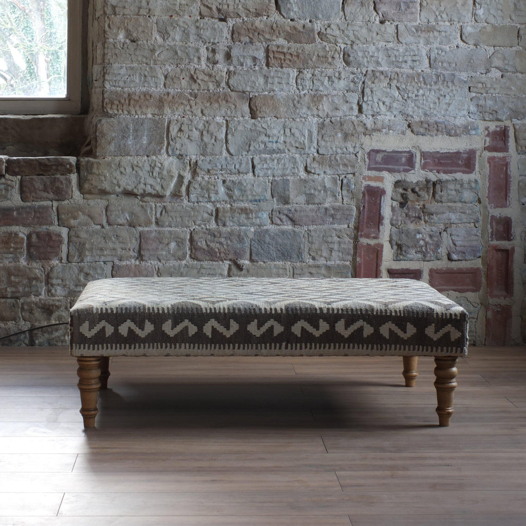Handmade Afghan kilim rug footstool #27-Handmade Ethnic Footstools-KONTRAST
