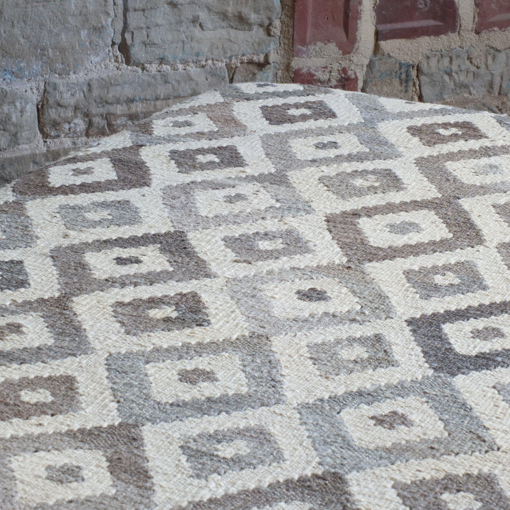 Handmade Afghan kilim rug footstool #27-Handmade Ethnic Footstools-KONTRAST