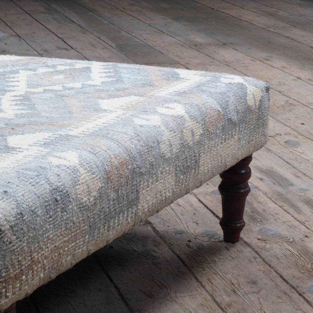 Handmade Afghan kilim rug footstool #3-Handmade Ethnic Footstools-KONTRAST