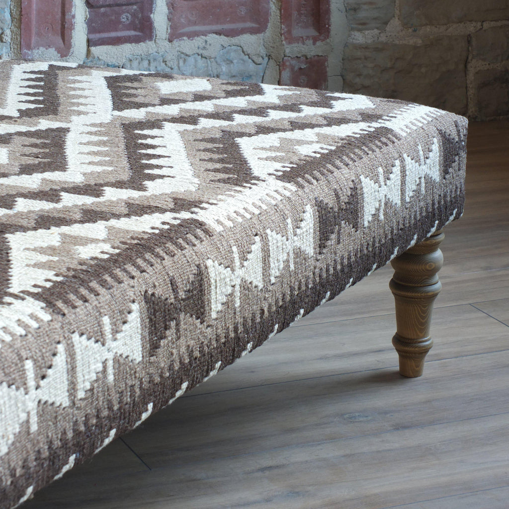 Handmade Afghan kilim rug footstool #30-Handmade Ethnic Footstools-KONTRAST
