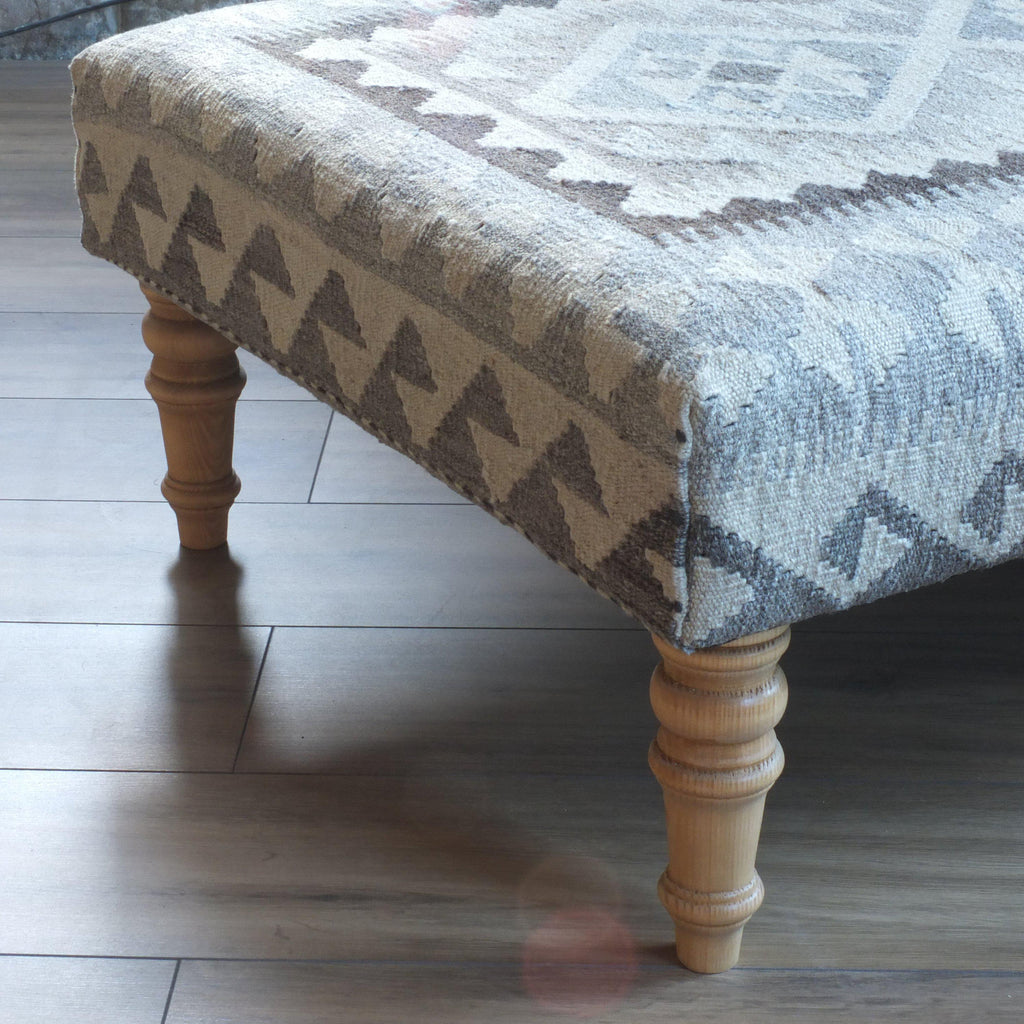 Handmade Afghan kilim rug footstool #37-Handmade Ethnic Footstools-KONTRAST
