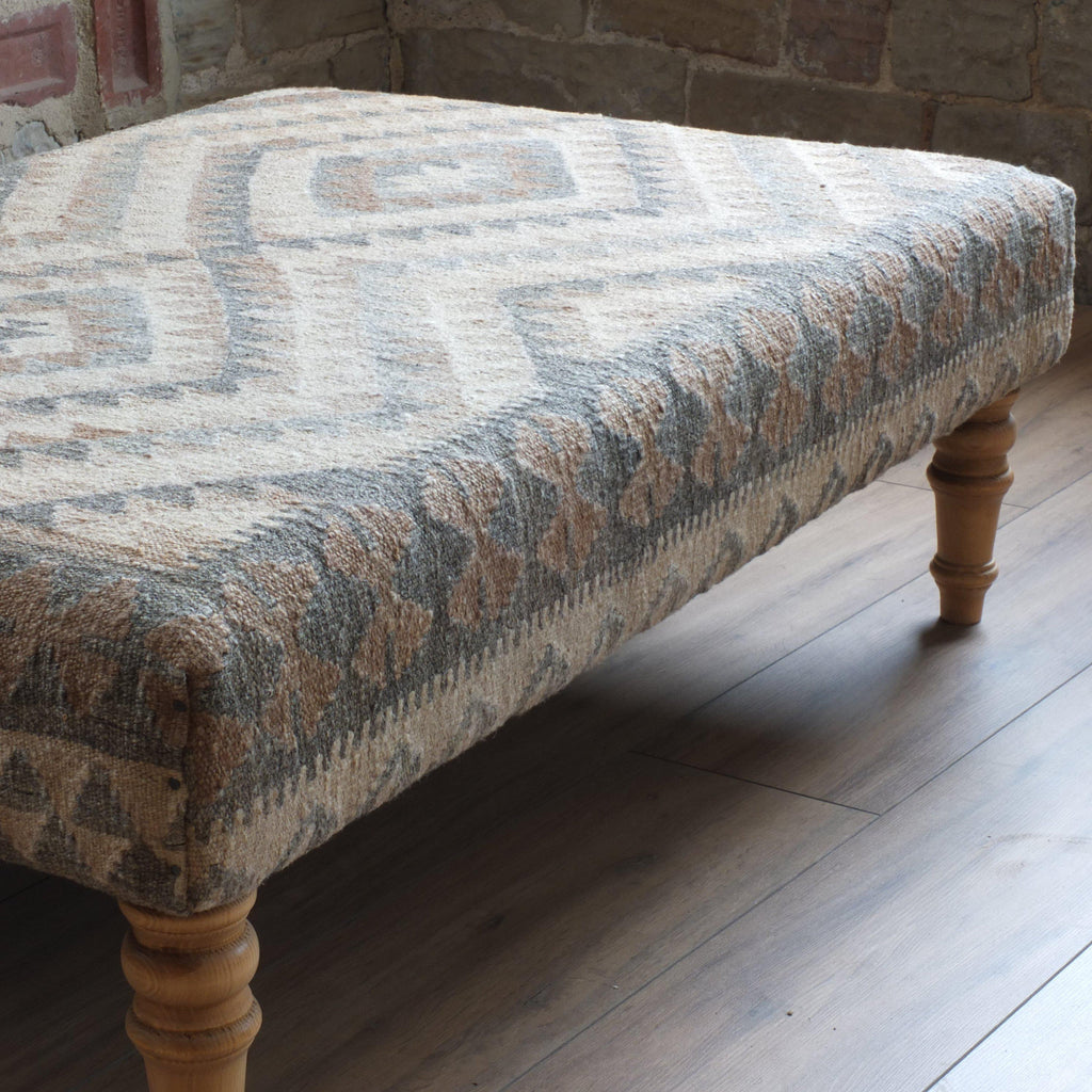 Handmade Afghan kilim rug footstool #42-Handmade Ethnic Footstools-KONTRAST