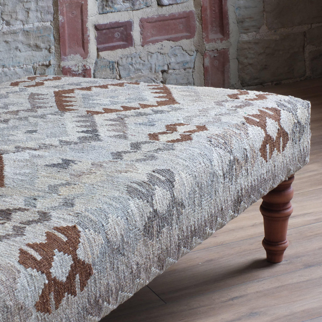 Handmade Afghan kilim rug footstool #43-Handmade Ethnic Footstools-KONTRAST