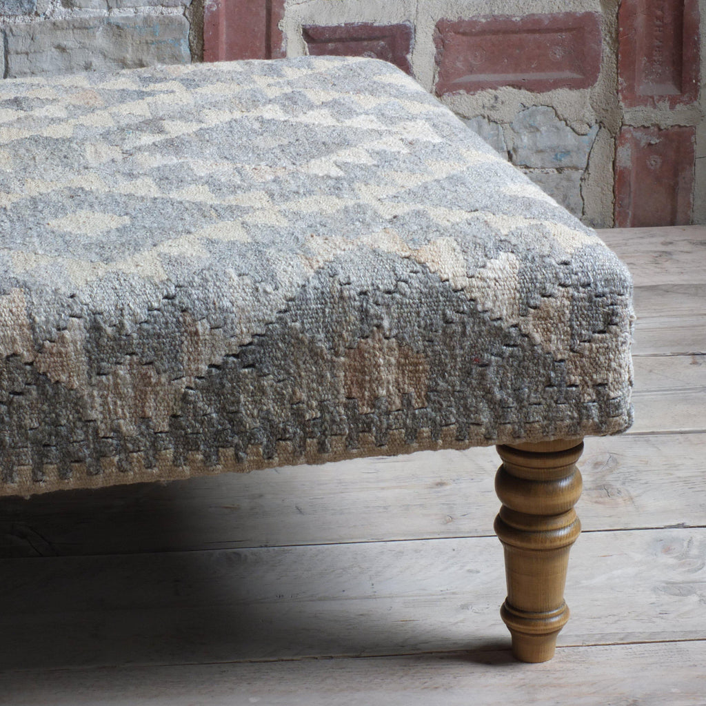 Handmade Afghan kilim rug footstool #44-Handmade Ethnic Footstools-KONTRAST
