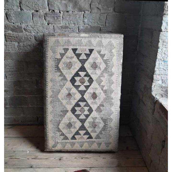 Handmade Afghan kilim rug footstool #46-Handmade Ethnic Footstools-KONTRAST