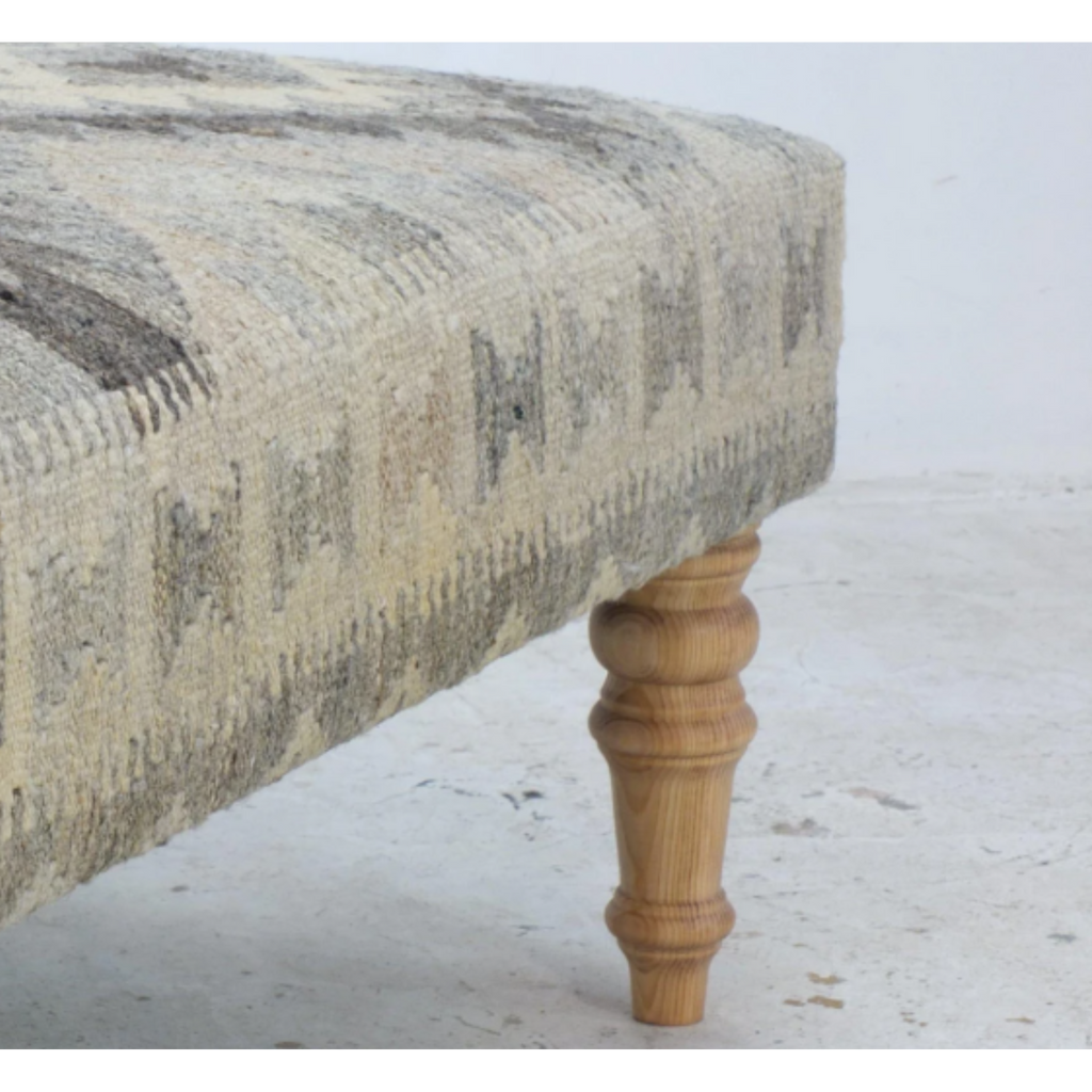 Handmade Afghan kilim rug footstool #47-Handmade Ethnic Footstools-KONTRAST