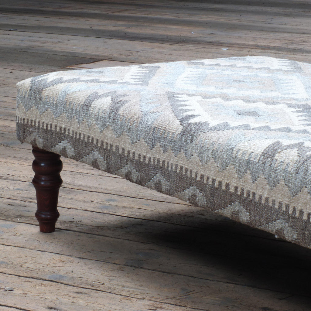 Handmade Afghan kilim rug footstool #5-Handmade Ethnic Footstools-KONTRAST
