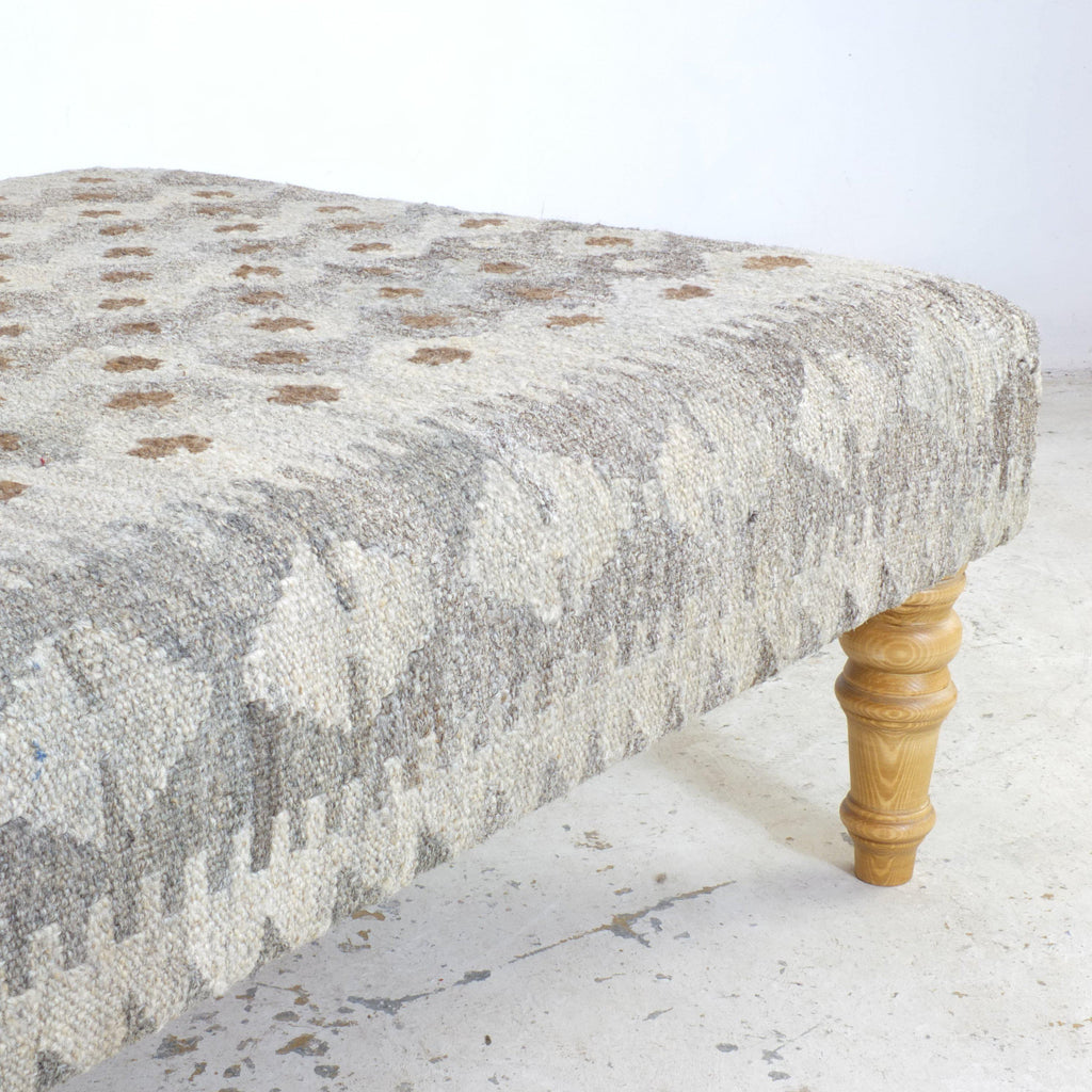 Handmade afghan kilim rug ottoman footstool - khodrang natural wool colours #12-Handmade Ethnic Footstools-KONTRAST