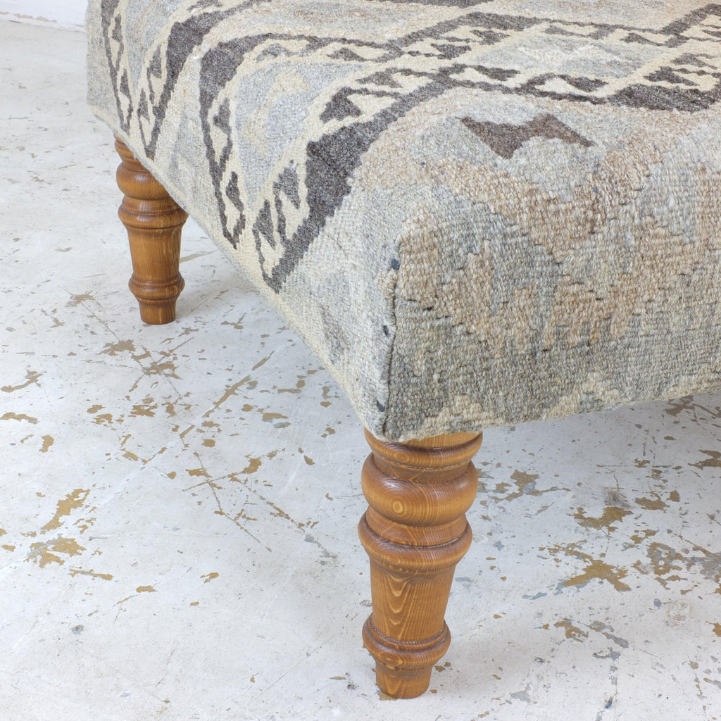Handmade afghan kilim rug ottoman footstool khodrang natural wool colours #13-Handmade Ethnic Footstools-KONTRAST