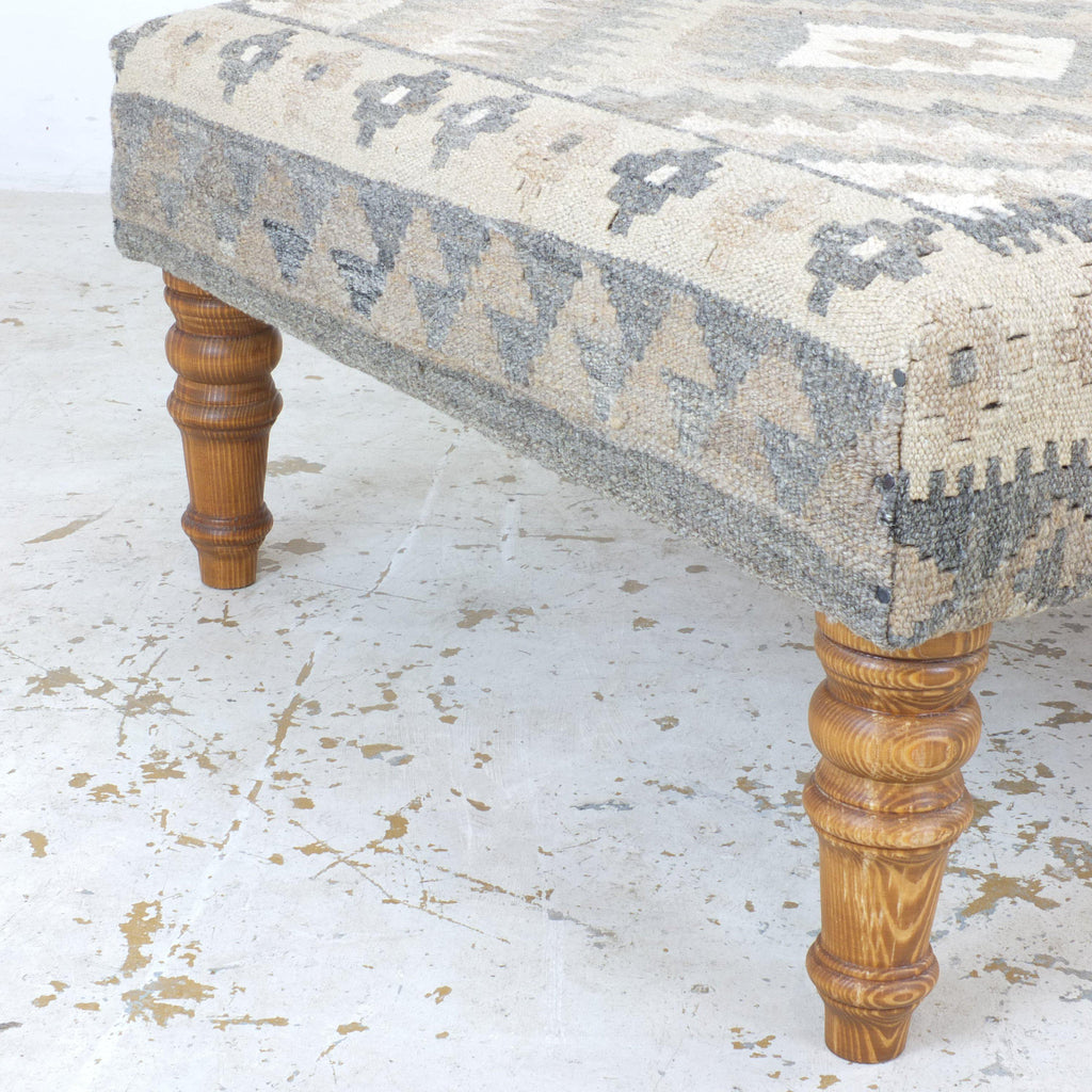 Handmade afghan kilim rug ottoman footstool khodrang natural wool colours #14-Handmade Ethnic Footstools-KONTRAST